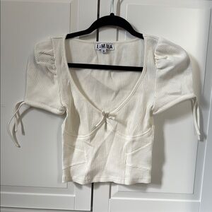 White Ribbed Women's Top